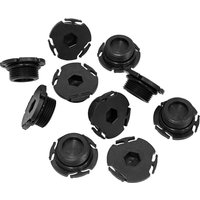 Black Sealey plastic sump plugs for BMW, featuring hexagonal centers and grooved edges, set of nine.