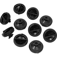 Black plastic sump plugs for Ford/PSA vehicles, round with cross-shaped grooves, set of ten.