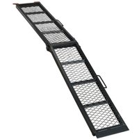 Sealey steel mesh folding loading ramp, black with diamond pattern, 360kg capacity, and side handles.