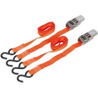 Orange Sealey tie-down straps with black S hooks and metal ratchets.