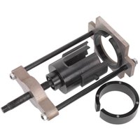 Sealey trailing arm bush removal tool with metal frame, black cylindrical component, and detachable ring for Ford Mondeo MkIV.