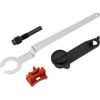 Sealey VS5140 timing tool kit with silver wrench, black adapter, red clip, and black alignment tool for VAG 1.0 engines.