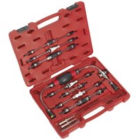 Red Sealey VS555 Diesel Fuel Priming Set in a molded case with various hoses and connectors.