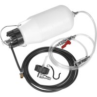 White Sealey pneumatic clutch and brake bleeder with black hoses and red valve.