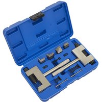 Blue Sealey tool kit with metal timing chain tools for diesel engines, in a fitted plastic case.