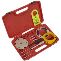 Red Sealey timing tool kit with metal components, yellow ring, and molded case for 2.0D, 2.2D, 2.4D Duratorq engines.