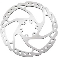Shimano 6-bolt rotor SM-RT66 SLX Zee, 180mm, silver with cut-out design and circular mounting holes.