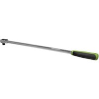 Silver Siegen 1/2" square drive extra-long ratchet wrench with black and green handle, flip reverse feature.