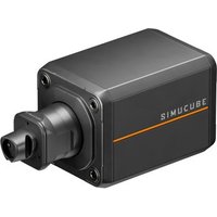 Black Simucube 3 Sport with orange stripe, rectangular shape, UK/AUS plug, no link hub, sturdy metal casing.