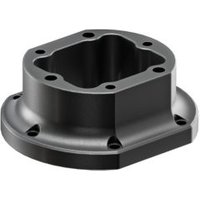 Black Simucube adaptor with hexagonal design, multiple screw holes, and a smooth finish for Simucube 3.
