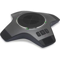 Black Snom C52-SP speakerphone with circular speaker, three control buttons, and sleek triangular design.