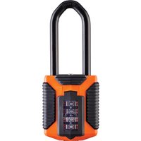 Squire 4-wheel combination padlock, orange and black, extra long shackle, weather-resistant, 50mm.