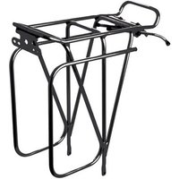 Black Tortec Expedition Rear Pannier Rack with sturdy tubular steel frame and multiple mounting points.