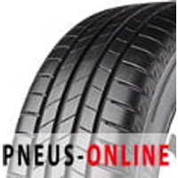 Bridgestone Turanza T005 XL EV tire with asymmetric tread pattern and black sidewall.