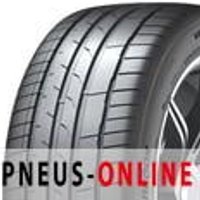 Hankook Ventus S1 evo3 EV tire with sleek tread pattern and black sidewall, mounted on a silver alloy wheel.