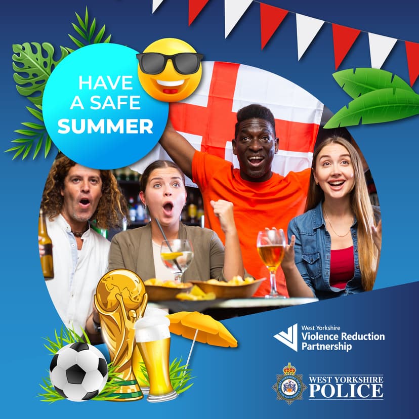Diverse group cheering with drinks, summer decorations, flag