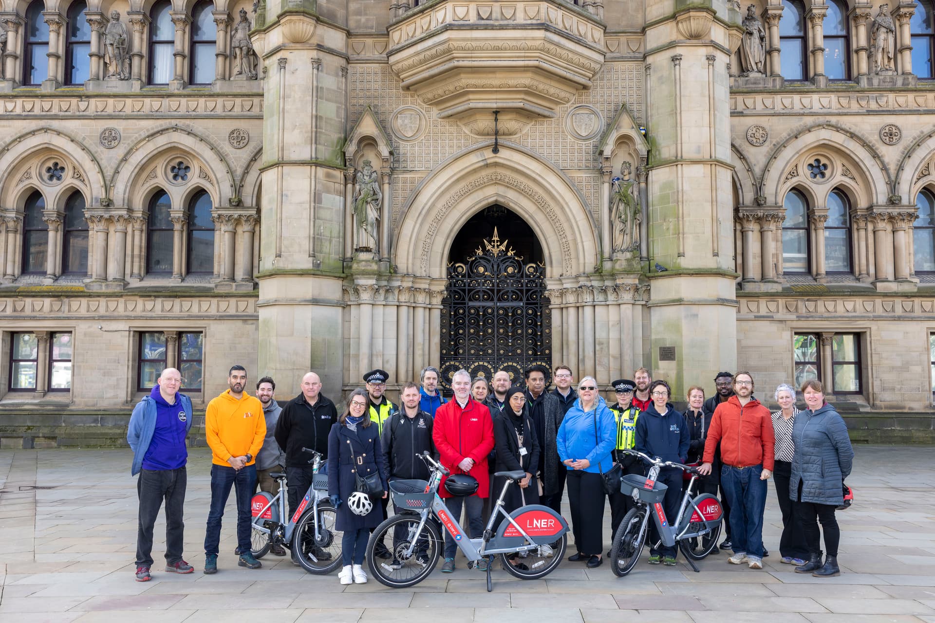 Group of people at launch of LNER Beryl Bikes in Bradford