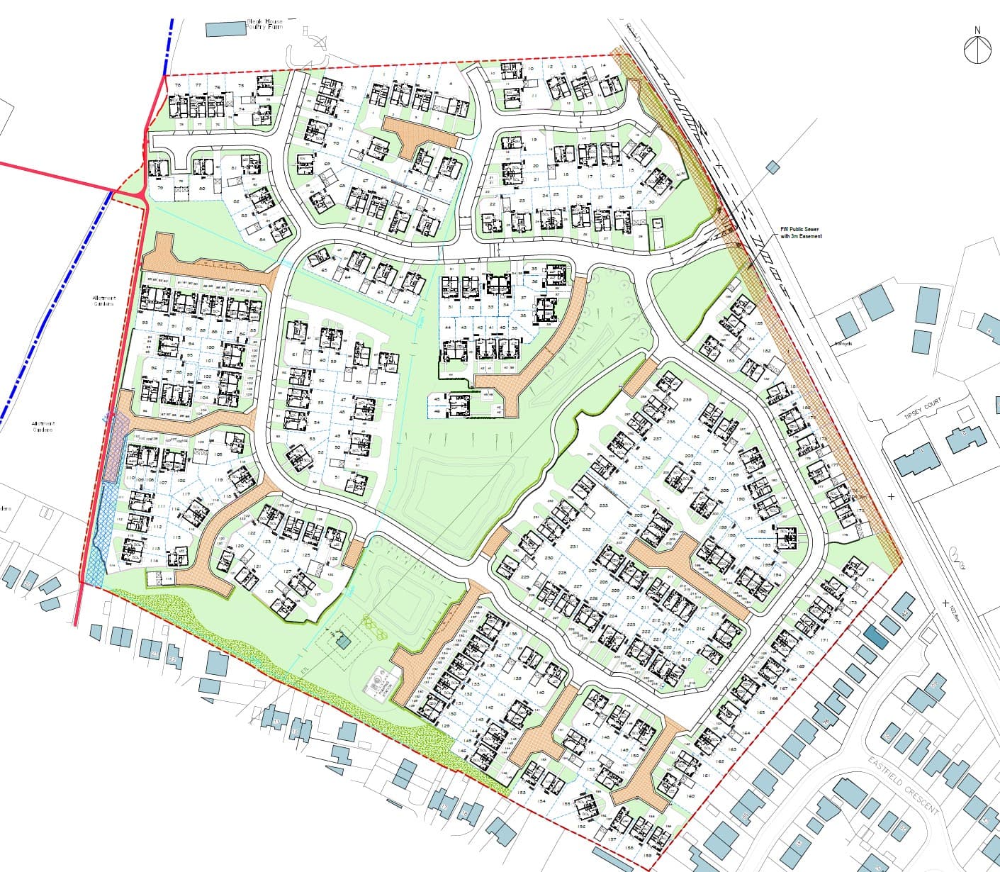 A detailed site plan for new housing development in Barnsley, showcasing residential layouts and green spaces.