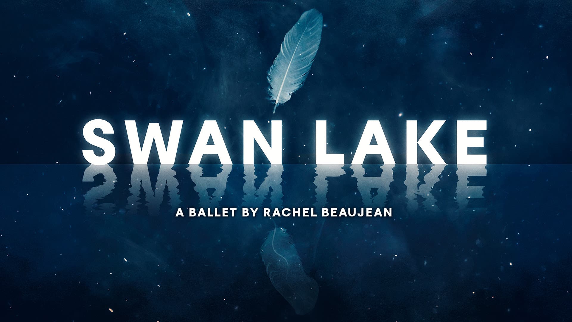 Swan Lake ballet poster with feather over water reflection