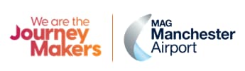 Colorful logo of Manchester Airport alongside the phrase "We are the Journey Makers," set against a clean white background.