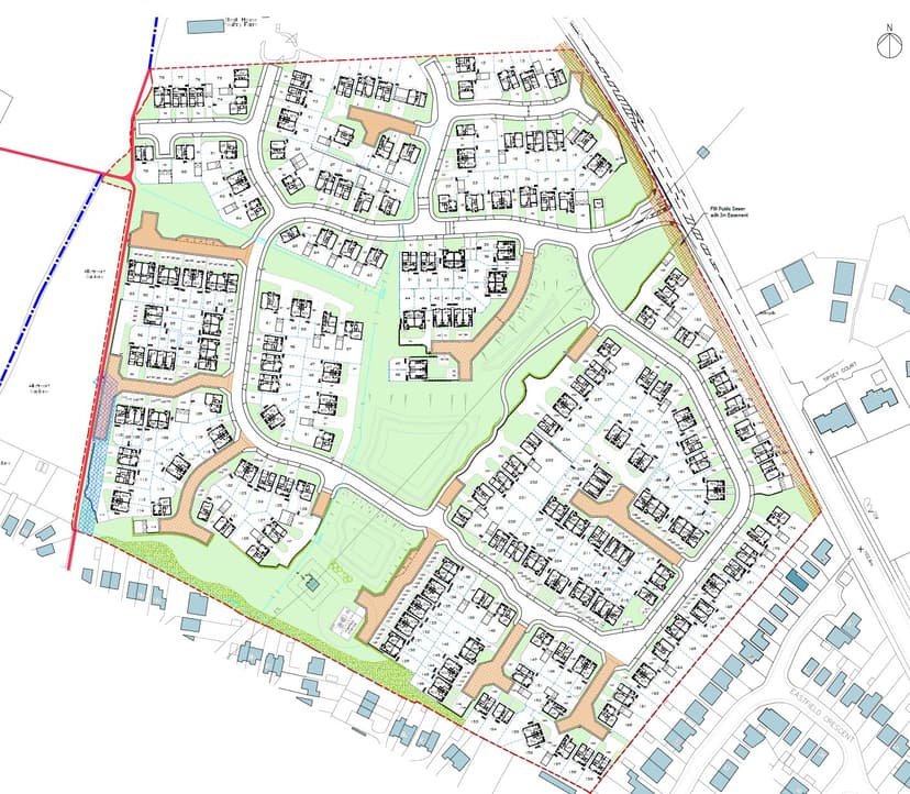Detailed site plan of new housing developments in Mapplewell and Carlton, featuring residential layouts and green spaces.