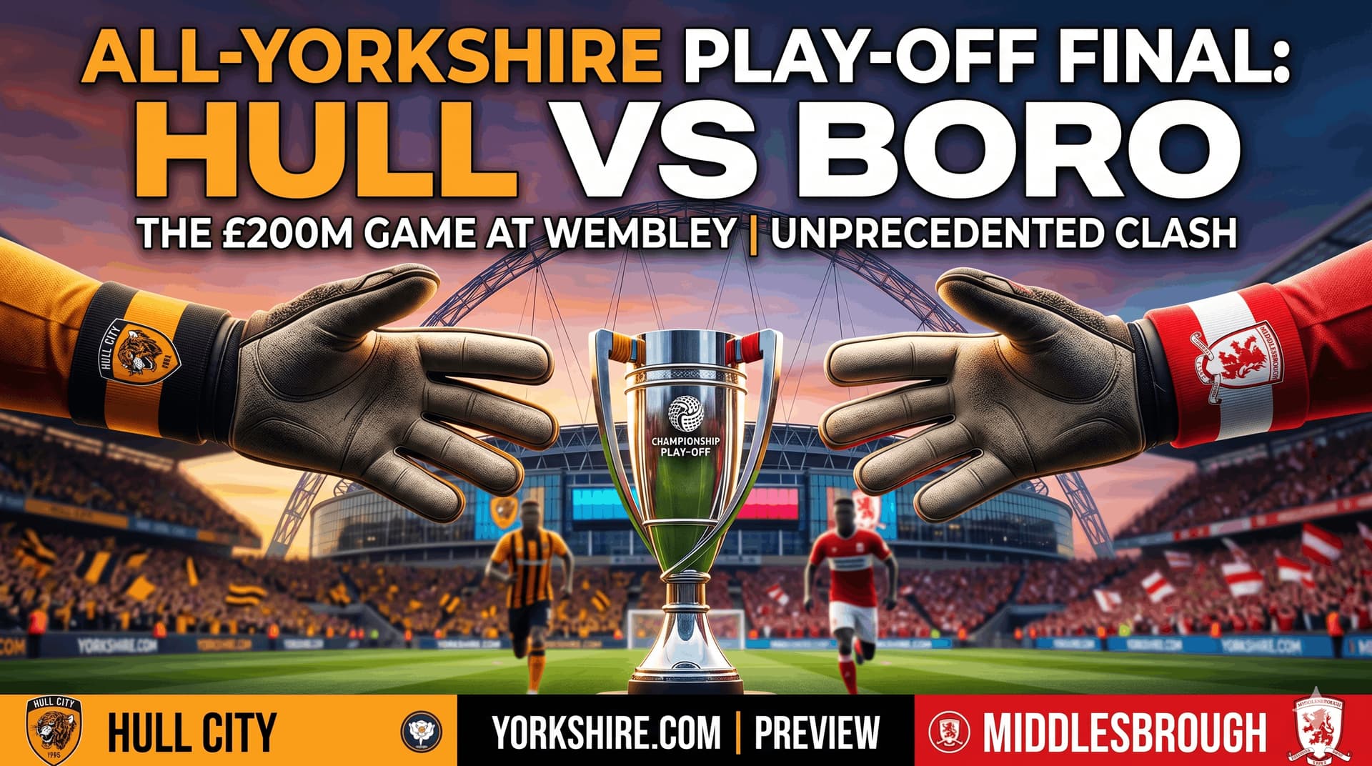 Hull City and Middlesbrough facing off at Wembley Stadium with trophy