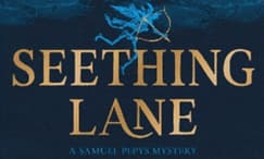 Dark blue book cover with golden text 'Seething Lane'