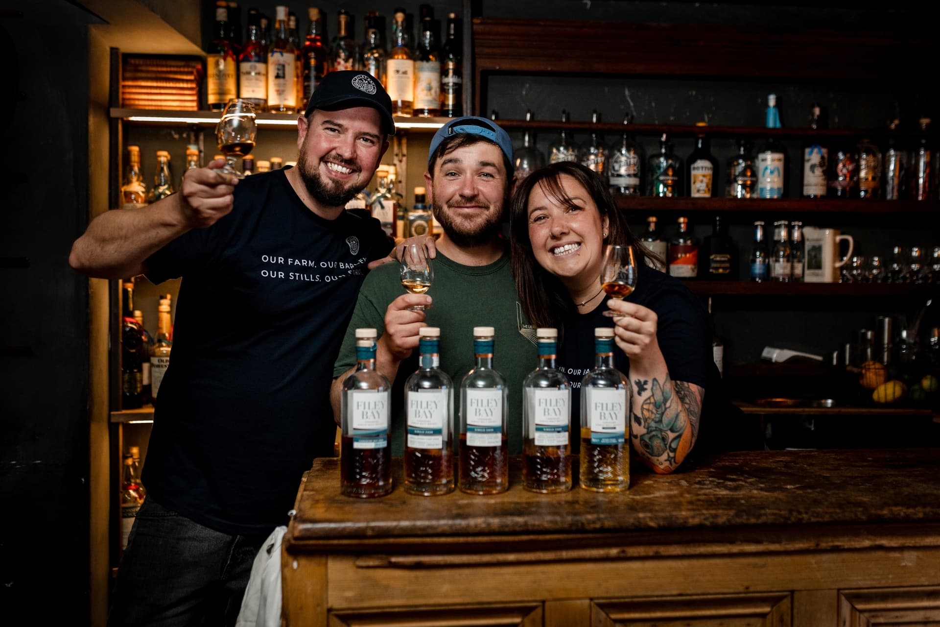 Joe Clarke James McMillan and Amy Teasdale at the launch of The Library Partner Bar in Malton