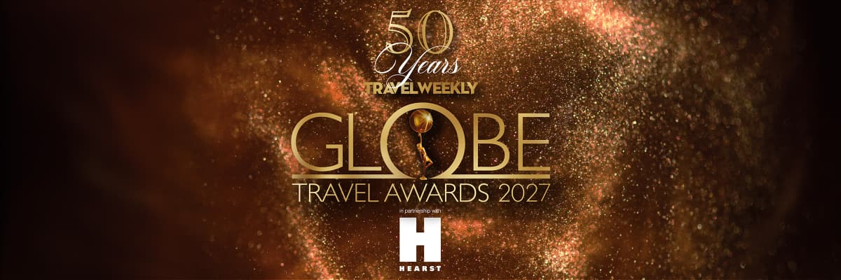 Golden swirling backdrop with Globe Travel Awards 2027 text