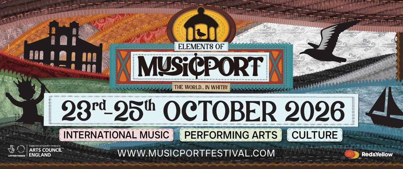 Colourful poster for Musicport Festival in Whitby, October 2026