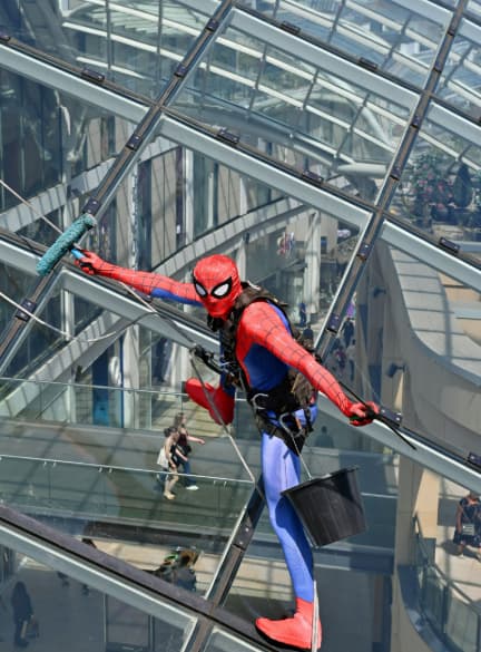 Real-Life Spider-Man Cleans Trinity Leeds Dome Ahead of Movie Release on July 31