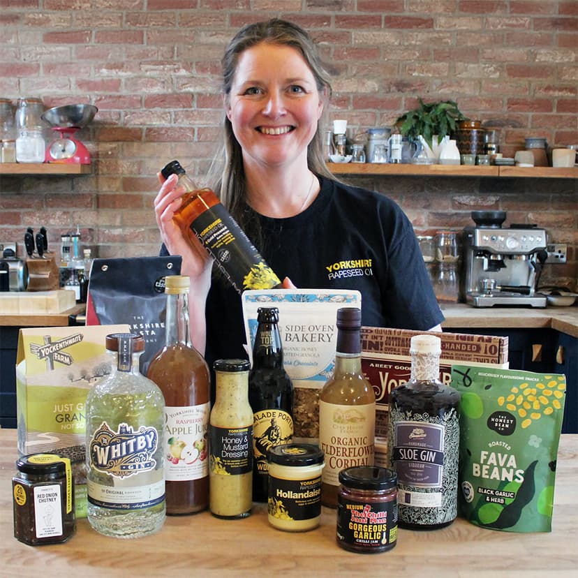 Jennie Palmer with products from Yorkshire Rapeseed Oil