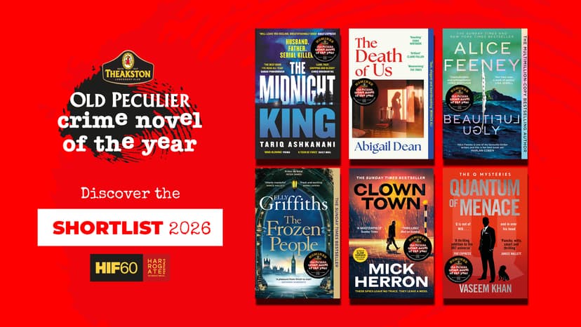 Display of shortlisted crime novels with vibrant covers