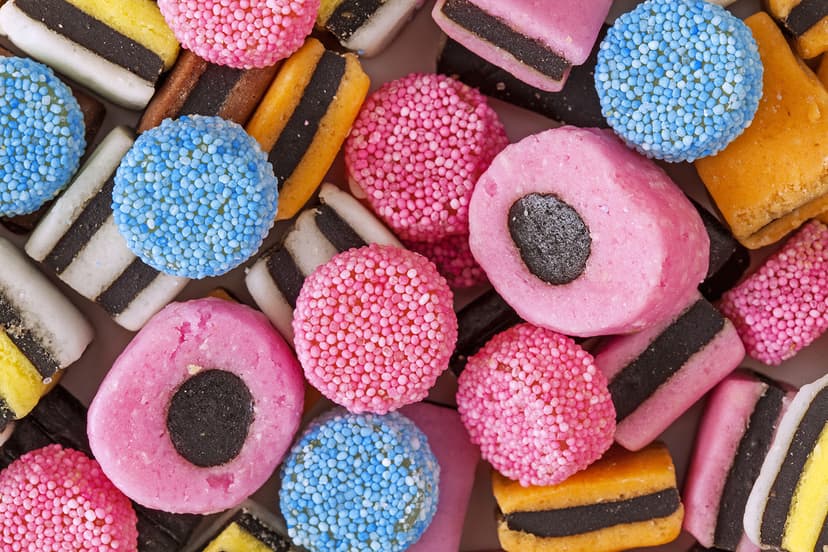 Colorful assortment of Yorkshire liquorice allsorts candies
