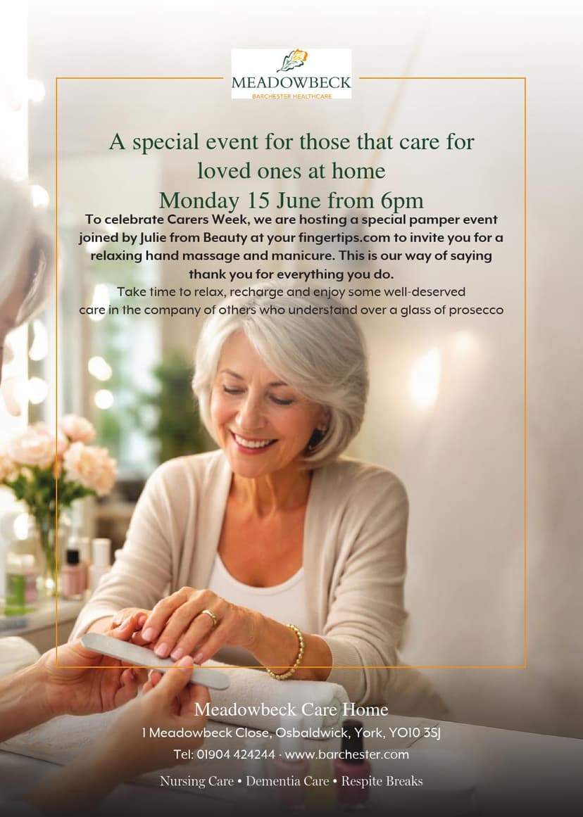 Meadowbeck Care Home Hosts Pamper Event for Carers on 15th June