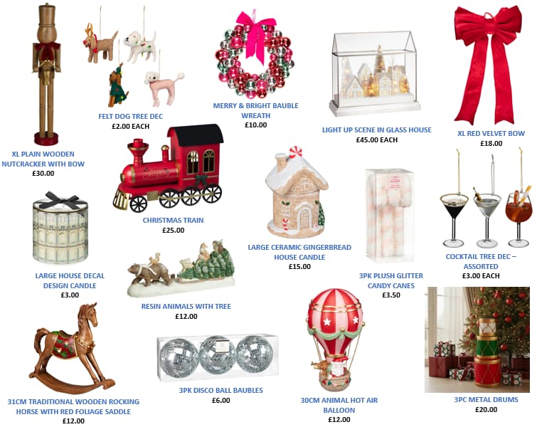 Festive Christmas decorations including wreath, tree, and nutcracker
