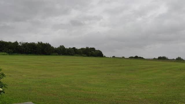 Expansive green field under a cloudy sky, with trees lining the background in Community Park, Darnall.