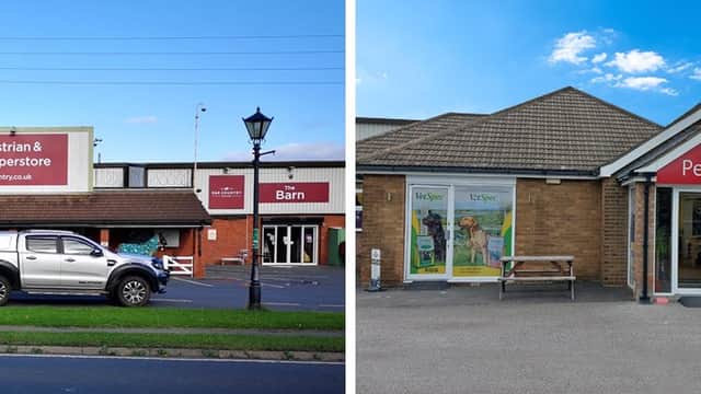 R&R Country shopfronts featuring signage for The Equestrian & Country Superstore and Pet Store, with a vehicle parked outside.