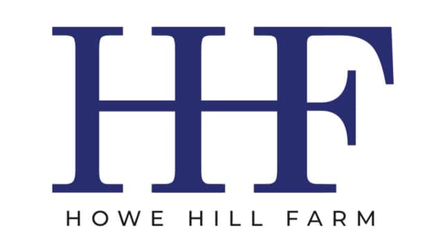Logo featuring "HF" in bold blue letters with "HOWE HILL FARM" below in a smaller font.