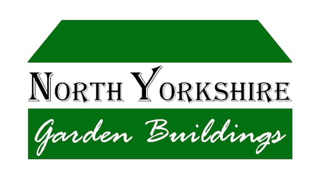 Logo featuring "North Yorkshire Garden Buildings" in green and white text with a green roof design.