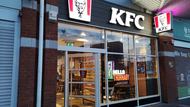 KFC storefront in Pavilion Shopping Centre, Thornaby, featuring bright signage and a welcoming entrance.