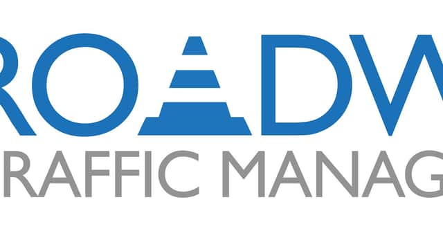 Logo for Roadway UK TM Ltd featuring a blue traffic cone and the text "Roadway Traffic Management."