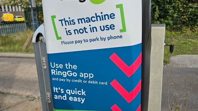 Pay & Display parking machine at Council House Car Park, Doncaster, with instructions for using RingGo app.