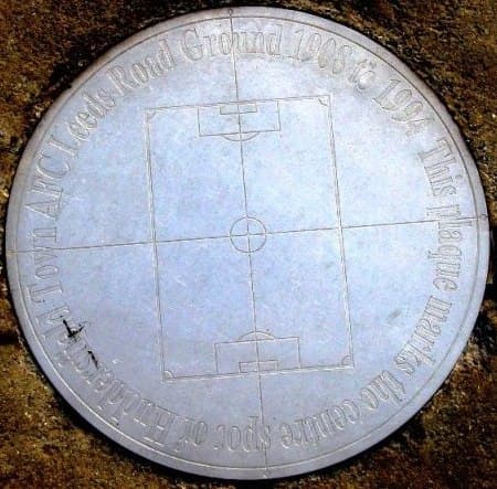 Plaque commemorating Centre Spot of Huddersfield Town's former Leeds Road Ground