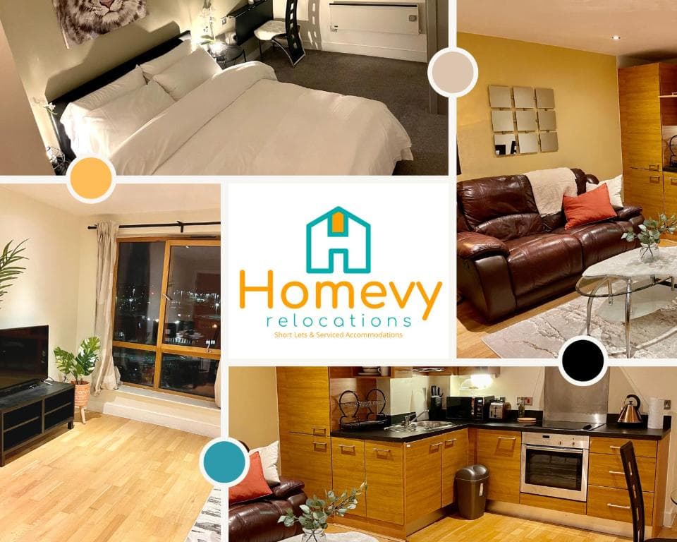1 Bedroom Apartment by Homevy Relocations Short Lets & Serviced Accommodation Leeds Dock - Stylish and Convenient