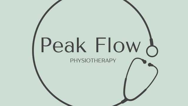 Logo for Peak Flow Physiotherapy Ltd featuring a stethoscope design in a minimalist style.