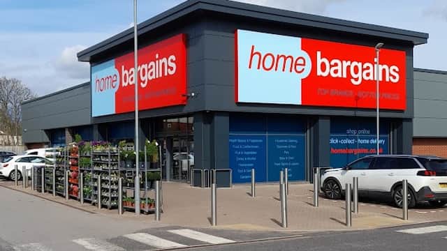 Home Bargains store exterior with large signage, parking area, and shopping trolleys outside in Maltby, Yorkshire.