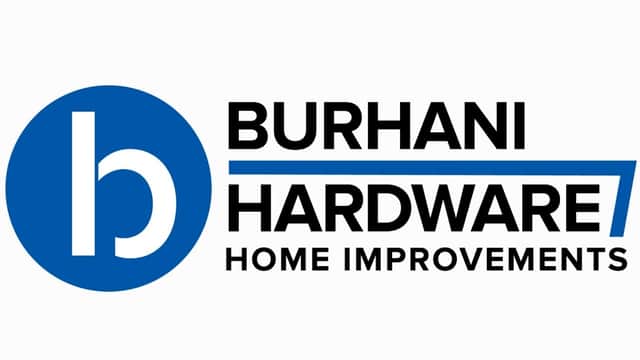 Burhani Hardware logo featuring a blue circle with a stylized 'b', alongside the text "Home Improvements".