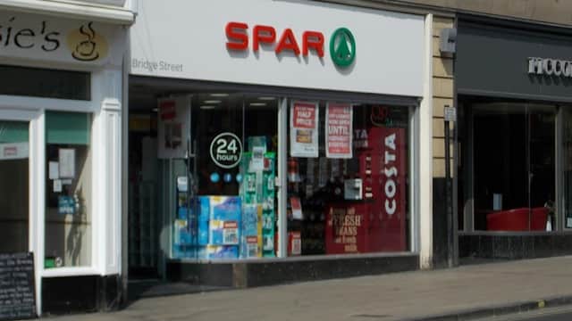 Spar store on Bridge Street, featuring a 24-hour sign and Costa coffee branding in the window.