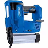 Blue Draper D20 20V cordless nailer/stapler with ergonomic grip and silver magazine.